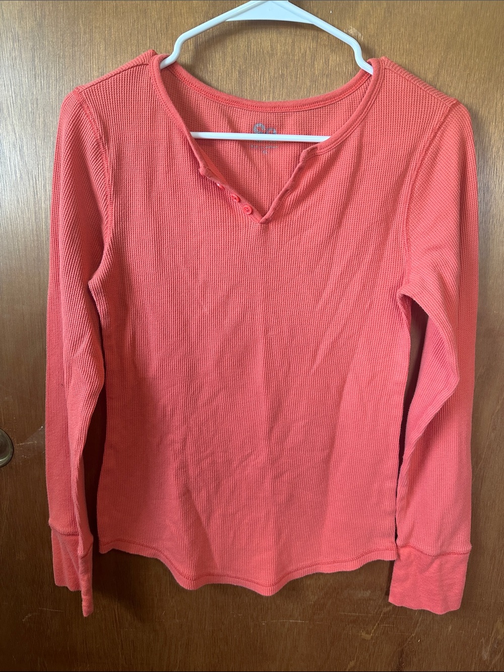 SO Coral Ribbed Henley Long Sleeve Top